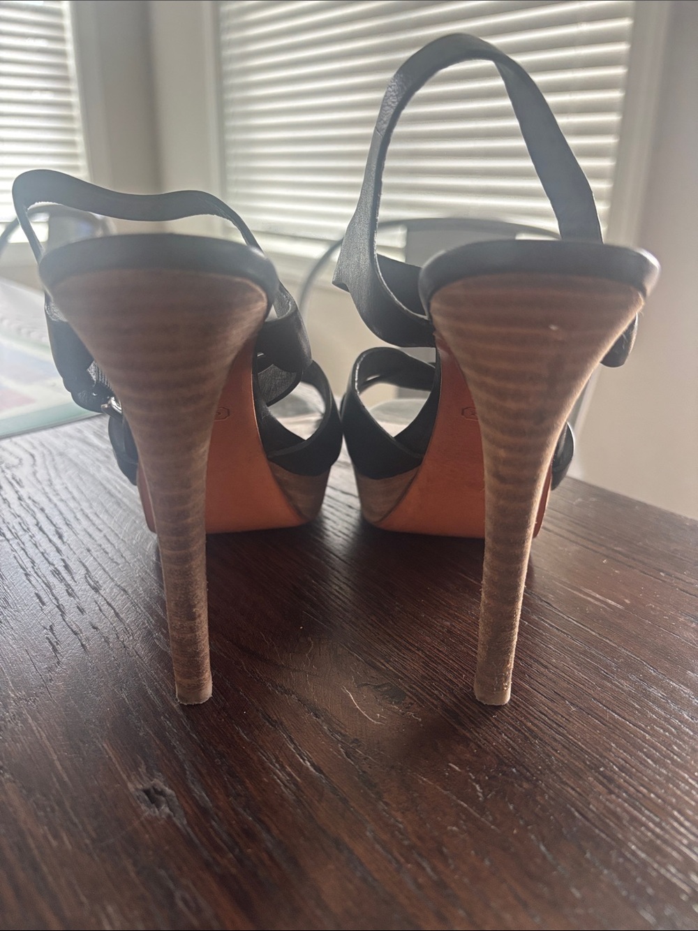 Coach Black Leather Crisscross Ankle-Strap Heels with Silver Buckles Size 8 - Picture 3 of 3